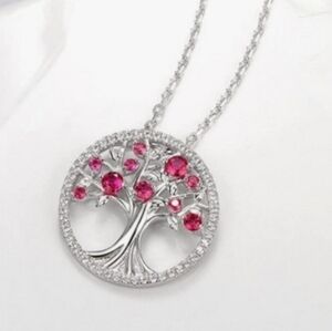 NWT $175 Sterling Silver Tree of Life Ruby Pendant Necklace, 18-20"